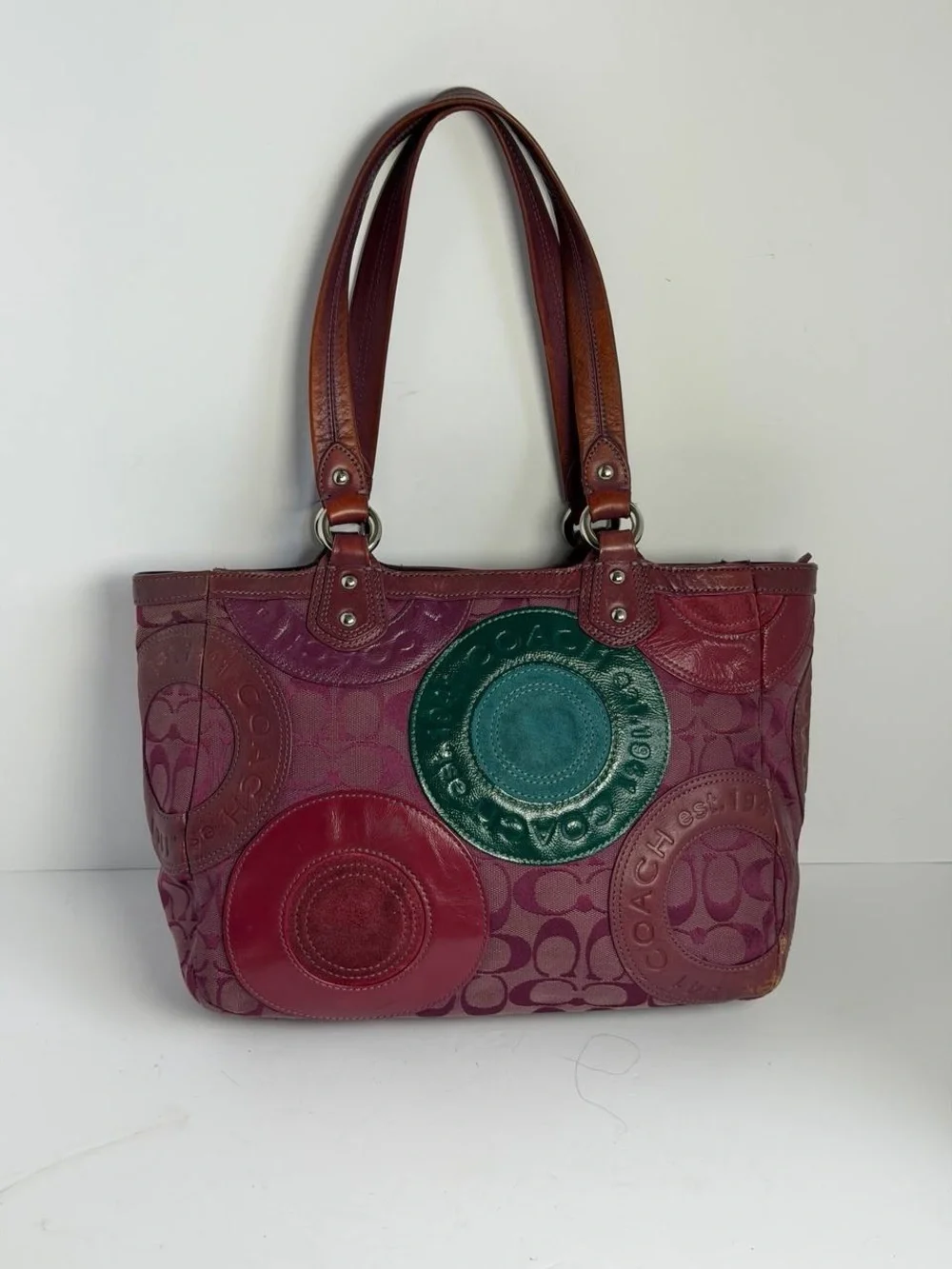 Vintage Coach Circle Patchwork East-West Plum Tote Bag